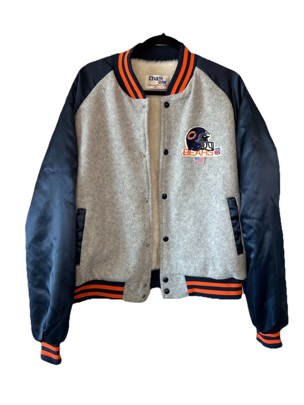 Vintage Chalk Line Chicago Bears Varsity Jacket XL USA Made Wool Satin NFL